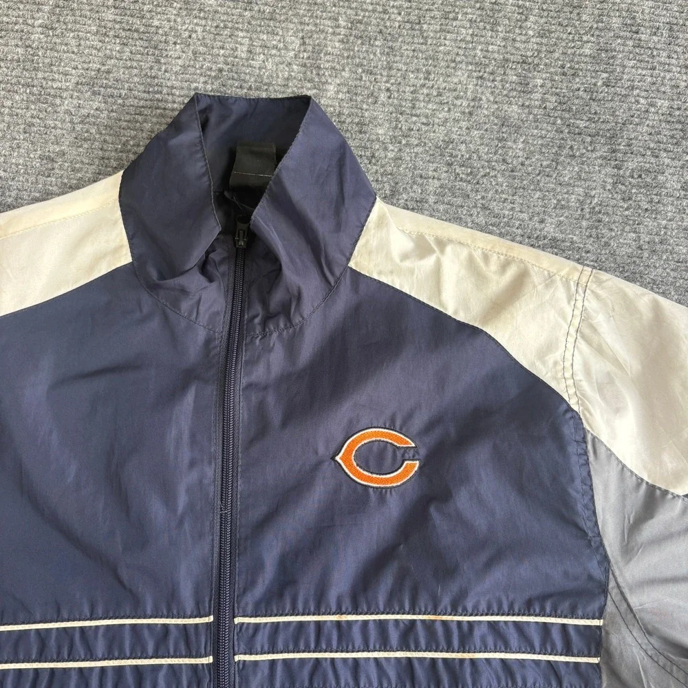 Reebok Chicago Bears NFL Windbreaker Jacket Mens XL Navy Blue Full Zip Sporty